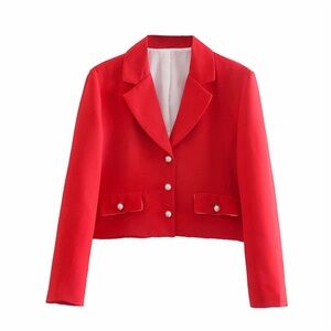 ZARA Red Blazer Jacket with pearl buttons